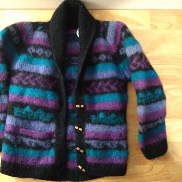 Vintage Nomadic Traders Striped Geometric Wool Cardigan Sweater - Picture 3 of 6